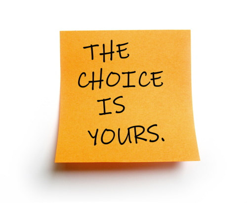 An orange sticky note reading "The choice is yours."
